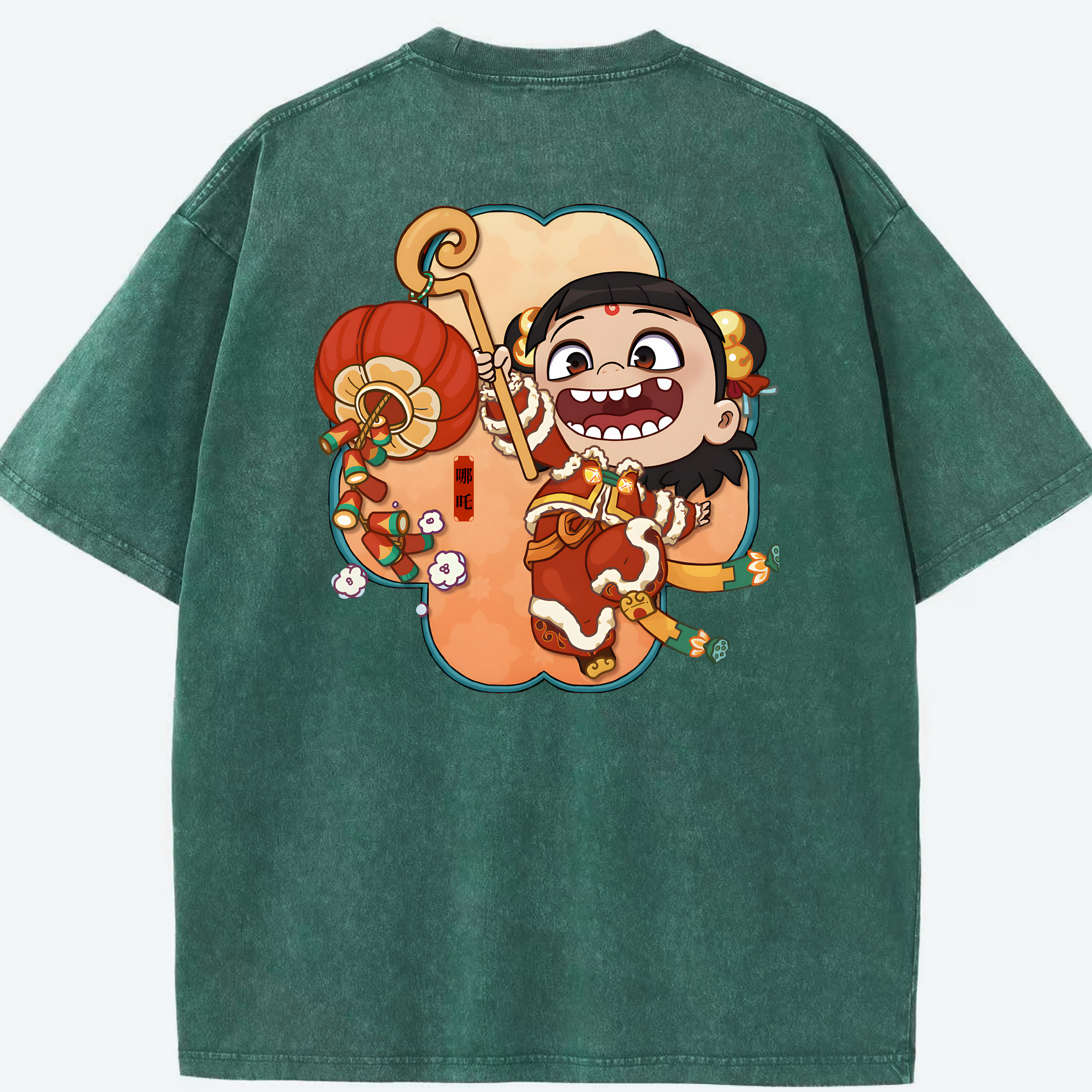 （画像用） Ne Zha 2 ナタ 魔童の大暴れ 綿100% ヴィンテージ風 半袖Tシャツ（背面プリント）